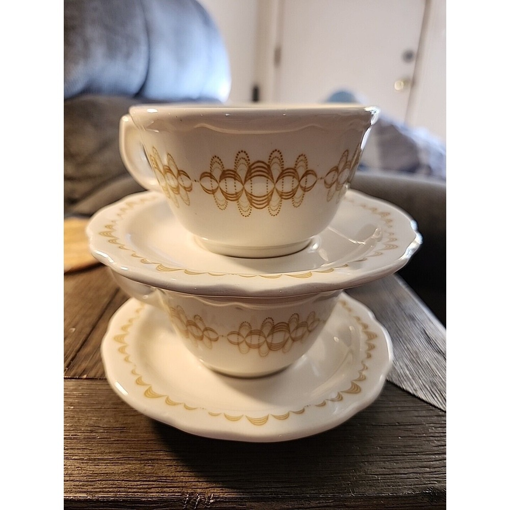 Vintage Set Of 4 Buffalo China Cup And Saucer Sets 4 Cups 4 Saucers